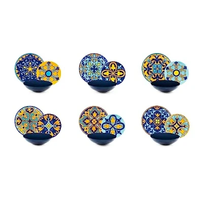Immagine di Excelsa Sofia Servizio Piatti 18 Pezzi, Porcellana e Stoneware, Decoro Multicolore, 6 Persone