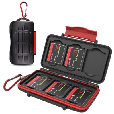 Immagine di Kiorafoto 6 Slot Porta Schede CF Professionale per di Memoria Resistente All&#039;acqua e Antiurto Custodia Compact Flash con Moschettone, Compatta Portatile