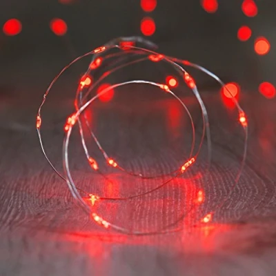 Immagine di Lights4fun Catena Luminosa con 20 Micro LED Rossi su Cavo Argento a Pile