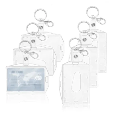Immagine di Titolari di carte d&#039;identità con portachiavi, porta badge rigido trasparente, per ufficio del titolare della carta d&#039;identità, scuola, credito ID, clip supporto Pass (6 Pcs Keyring)