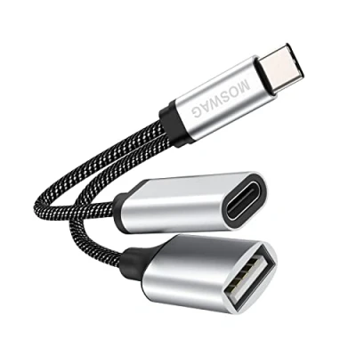 Immagine di Adattatore USB C maschio a femmina con ricarica, splitter OTG 2.0 compatibile Chromecast Google TV/Samsung S22 S21 S20 S20+ Ultra/Google Pixel 5 4 XL 3