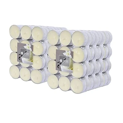 Immagine di Müller Tealights Candele Profumate Fragranza Vaniglia 39 x 15 mm Durata 4 Ore Lumini di Cera Colore Avorio Set 192 Candeline