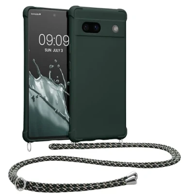 Immagine di kwmobile Custodia Compatibile con Google Pixel 7a Cover Back Case in Silicone TPU Protezione Smartphone Cordino verde muschio