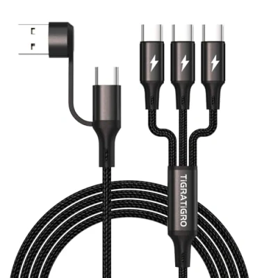 Immagine di tigratigro Multi Cavo di Ricarica, 3 in 1 Multiplo Cavetto [1.8M] con Nylon USB Tipo C, Adattatore C Femmina a Maschio