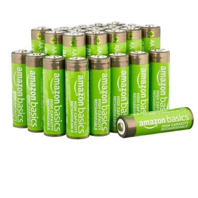 Immagine di Amazon Basics Batterie AA ricaricabili, ad alta capacità, 2400 mAh, NiMh, pre caricate, confezione da 24