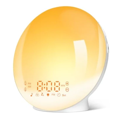 Immagine di ARTINABS Wake up Light, Luce Sveglia da Comodino con Simulazione dell&#039;Alba e Tramonto, Notturna LED FM Radio Funzione snooze, Digitale per 20 Livelli di Luminosità 11 Colori