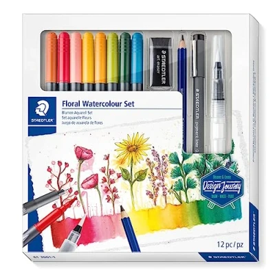 Immagine di STAEDTLER 61 3001 1 Design Journey Set di acquerelli floreali, confezione da 12 pezzi, colore: nero