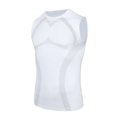 Immagine di AMZSPORT Canotta Compressione Uomo, Maglia Senza Maniche Aasciugatura Rapida per Bodybuilding Palestra Running Bianco M