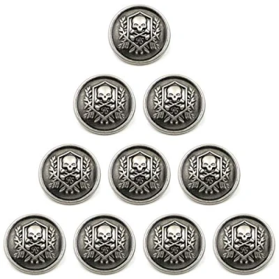 Immagine di ZoTuoART bottoni in metallo con motivo teschio intagliato e ossa incrociate, da cucito rotondi, di ricambio per cappotti, abiti, frangivento, argento, 21 mm, 10 pezzi