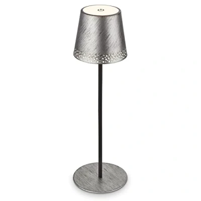 Immagine di Briloner lampada da tavolo senza fili, 2 lampade in 1, comodino dimmerabile, Esterno, abat jour comodino, ricaricabile, scrivania, argento anticato