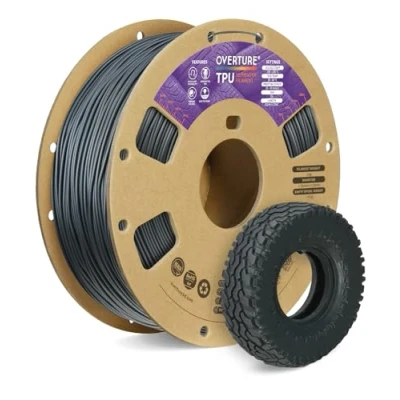 Immagine di OVERTURE Filamento TPU 1kg, 1.75mm Flessibile per Stampante 3D, Elevata Liquidità, Precisione Dimensionale +/ 0.03 mm, 3D (Spazio Grigio)