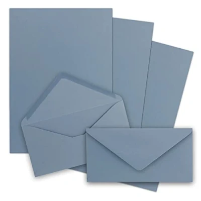 Immagine di FarbenFroh by Gustav Neuser Set di 25 fogli carta da lettere opaca, formato DIN A4, con buste lunghe, incollaggio a umido, colore: grigio e blu