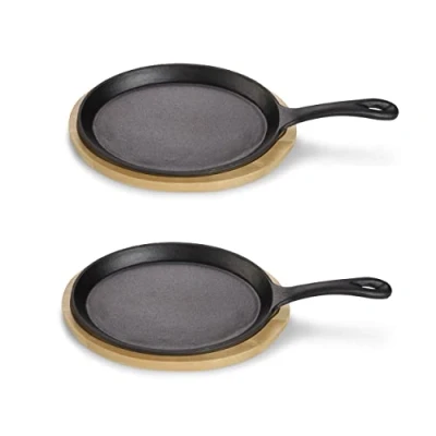 Immagine di ECHTWERK padella da portata in ghisa, mini con tagliere portata, piccola per barbecue, adatta forni, cottura a induzione, ideale servire, 2 pezzi