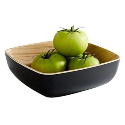 Immagine di APS &quot;Frida, ciotola in melamina quasi infrangibile, plastica stabile, 16,5 x 5,5 cm, per cereali, insalatiera, impilabile, interno legno, nero, lavabile lavastoviglie