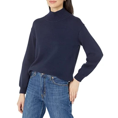 Immagine di Amazon Essentials Maglione in Cotone con Scollo a V (Disponibile Taglie Forti) Donna, Blu Marino, L