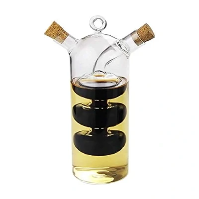 Immagine di WINAKUI, bottiglie, ampolle dispenser per olio d&#039;oliva e aceto, bottiglia di vetro trasparente 2 in 1, bottiglie a doppio cucina
