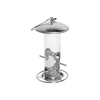 Immagine di dobar® 10089 mangiatoia per uccelli con passante in acciaio inox, selvatici, acrilico, semi, giardino, terrazza, balcone, Ø 14 cm x 26 cm, colore: Argento