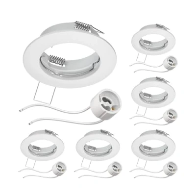 Immagine di ledscom.de 6 pezzi cornice da incasso a soffitto FERE bianca opaca (LED/alogena/GU10/MR16/PAR16/50mm) incl. presa GU10