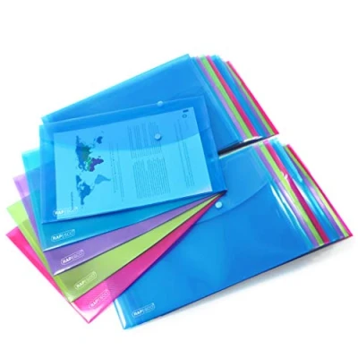 Immagine di Rapesco 1495 Buste Portadocumenti con Bottone, A4+, Colori Trasparenti Assortiti, Confezione da 50