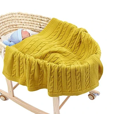 Immagine di Coperta Bimbo in Maglia per bambino, Odot Soffice Dormire di Unisex Neonato Attività all&#039;aperto Morbida Swaddle Perfetta Culla, Carrozzina, Lettino (Giallo,100 x 80 cm)