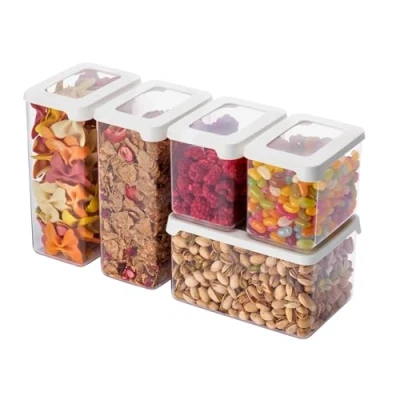 Immagine di SmartStore contenitori ermetici trasparenti per alimenti secchi con coperchio, set di 5 20% in plastica biologica senza BPA, lavabili lavastoviglie, da cucina 2 x 0,8 L,