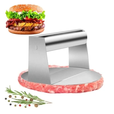Immagine di MXTIMWAN Pressa per Hamburger Acciaio Inox, Smash Burger 5,5 Pollici Rotondi Hamburgher Attrezzo Macchinetta Antiaderente Hamburger, Cottura di Bistecche, Pancetta, Grigliate
