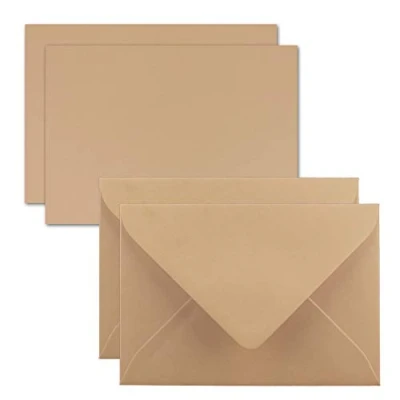 Immagine di FarbenFroh by GUSTAV NEUSER 25x biglietti con busta set di singoli DIN A7 10,5x7,3 cm marrone caramello buste da lettera C7 etichette adesivo bagnato