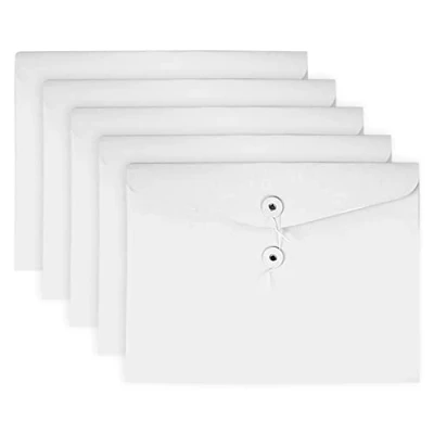 Immagine di VANRA Cartella portadocumenti in carta kraft, con cordoncino, per progetti e documenti, piatta, senza espansione, formato A4, colore bianco, confezione da 5