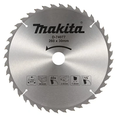 Immagine di Makita, Lama, D 74077 Sega in metallo duro 260 x 2,6 30 mm 15 T40 legno standard