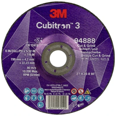 Immagine di Cubitron 94888 Cubitron™ 3 Cut and Grind Disco per sgrossatura Diametro 150 mm Ø foro 22.23 10 pz.