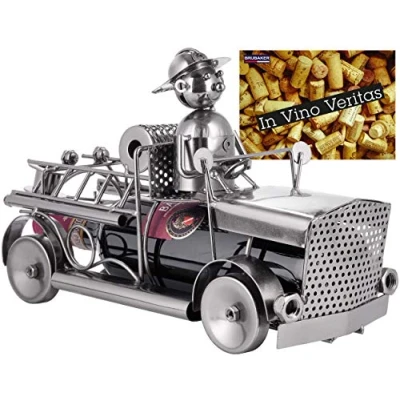 Immagine di Brubaker Portabottiglie da Vino Dei Vigili Del Fuoco con Scultura in Metallo Motore Pompieri 32 cm di Regalo per e Donne