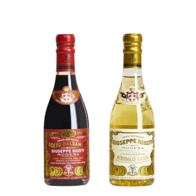 Immagine di Giusti Aceto Balsamico di Modena IGP 3 Medaglie d&#039;Oro e Condimento Agrodolce Bianco 2 x 250ml Champagnotta