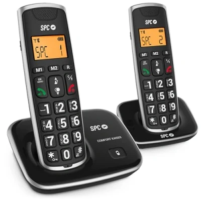 Immagine di SPC Comfort Kaiser Duo Telefono cordless per anziani con tasti e numeri XL, Suono Extra amplificato, 2 Memorie Dirette, Agenda Vivavoce