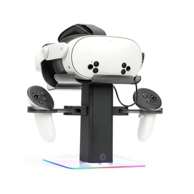 Immagine di Baomaeyea Dock di ricarica design compatibile con accessori Meta Quest 3S/Quest 3, supporto verticale RGB, luce LED inferiore e tappetino antiscivolo (nero)