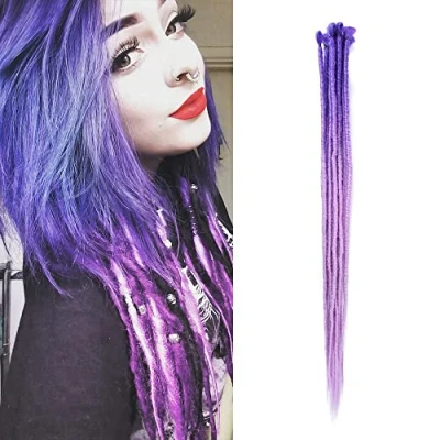Immagine di Dsoar 24inch Estensioni Ombre Dreadlock per Donne/Uomini 10 Pezzi Locs Dreads Sintetici Intrecciati A Mano All&#039;Uncinetto Capelli (Viola e Viola Chiaro)