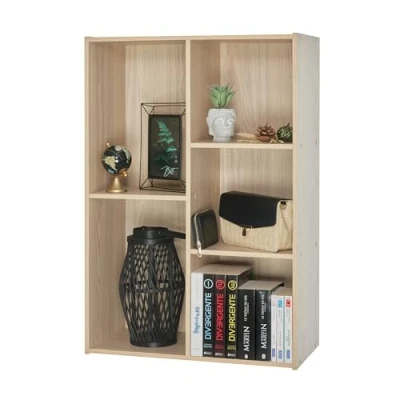 Immagine di Iris Ohyama Mobile,librerie larghe 60 cm, Scaffale Angolare da Parete in Legno, 5 Livelli, Marrone Chiaro, Polivalente, Modulare, Aperto, Per Soggiorno, Ufficio, Libri, CD, Montaggio Facile, CX 23C