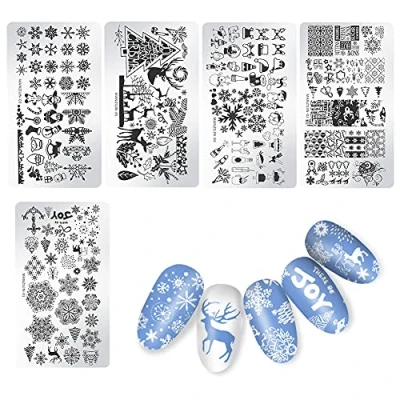 Immagine di Set di modelli francobolli per unghie Natale quadrati Manicure Stamping Stencil Nail Art Timbro Template Modello immagine DIY Plate