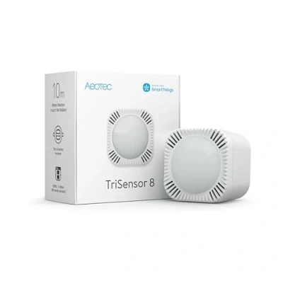 Immagine di Aeotec TriSensor 8 Multisensore 3 in 1, movimento raggio di 10 m, temperatura C, luce Lux, Z Wave Gen8, Long Range, Hub richiesto, funziona con SmartThings, Homey, HomeAssistant