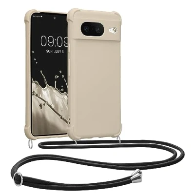 Immagine di kwmobile Custodia Compatibile con Google Pixel 8 Cover Back Case in Silicone TPU Protezione Smartphone Cordino Crema