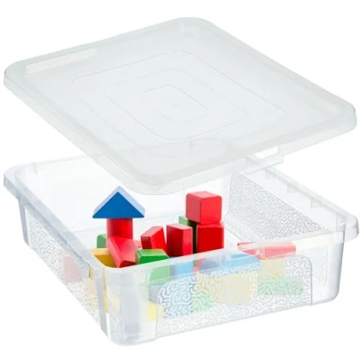 Immagine di KADAX contenitore rettangolare con coperchio, impilabile, scatola di plastica, salvaspazio (10 l, trasparente)