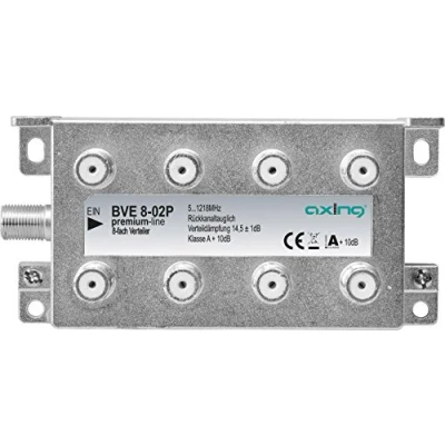 Immagine di Axing BVE 8 02P Distributore BK a vie per TV via cavo, multimedia digitale, 5 1218 MHz, connettore F in metallo