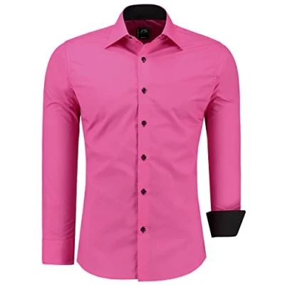 Immagine di J&#039;S FASHION Camicia da Uomo a Maniche Lunghe, Slim Fit, Facile Stirare Fucsia 4XL
