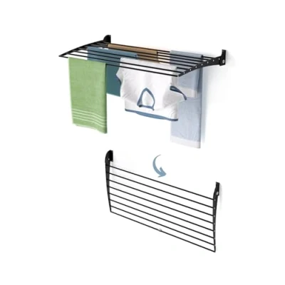Immagine di foxydry Fold, Stendibiancheria da parete, Stendino Verticale, Pieghevole Interno e Esterno in Alluminio Acciaio 102x50x50 cm (Nero Down, 1x Fold 100)