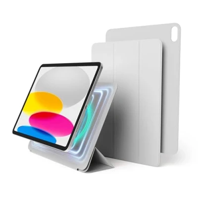 Immagine di elago Custodia Folio Magnetica per iPad 10a Generazione [10.9 pollici] Piastra Posteriore Attaccabile ai Materiali Metallici, Compatibile con Apple Pencil e (Grigio Chiaro)