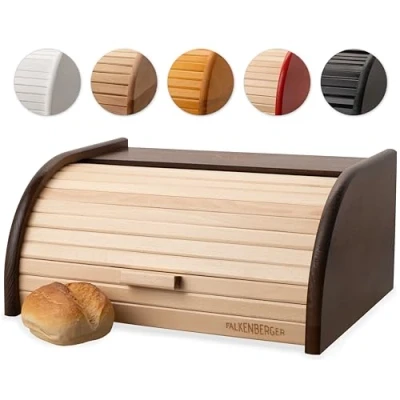 Immagine di FALKENBERGER Portapane in legno di faggio marrone, ca. 39 x 29 18 cm, con coperchio arrotolabile, realizzato a mano