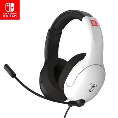 Immagine di Turtle Beach Cuffie da gioco cablate Airlite Fit nere e bianche con licenza ufficiale per tutti i Nintendo Switch Microfono flip and mute, padiglioni auricolari dal comfort superiore