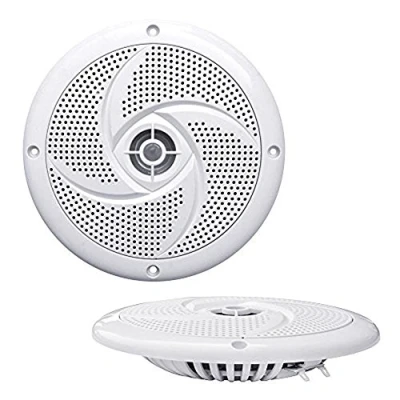 Immagine di Pyle Marine Speakers, PLMRS4W Altoparlanti stereo per esterni, a 2 vie, impermeabile e resistente alle intemperie, potenza 100 Watt design sottile basso profilo, 1 paio, colore: bianco