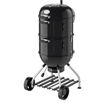 Immagine di RÖSLE Smoker No.1 F50 S, griglia a carbone variabile con due anelli per affumicatura, mini bollitore, 2 x Ø 50 cm, acciaio nero, contenitore dell&#039;acqua integrato, termometro sul coperchio