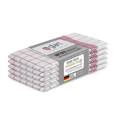 Immagine di Glart 48KR1 Set di 5 strofinacci da cucina, 50x70 cm, 100% cotone certificato OEKO TEX, a quadri rossi, prelavati