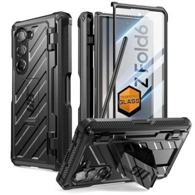 Immagine di SUPCASE Cover per Samsung Galaxy Z Fold 6 con Portapenna S (Unicorn Beetle Pro), [Protezione Schermo in Vetro Temperato e Supporto Integrati] di Livello Militare] (Nero)